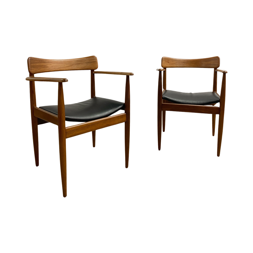 Pair Of Parker Mid Century Teak And Leather Nordic Armchairs - Restored