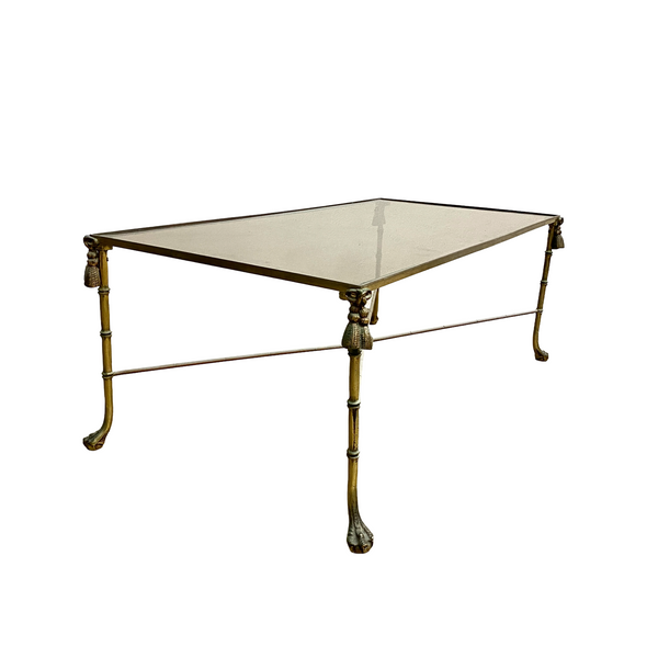 Vintage Hollywood Regency Style Faux Bamboo Brass And Glass Coffee Table