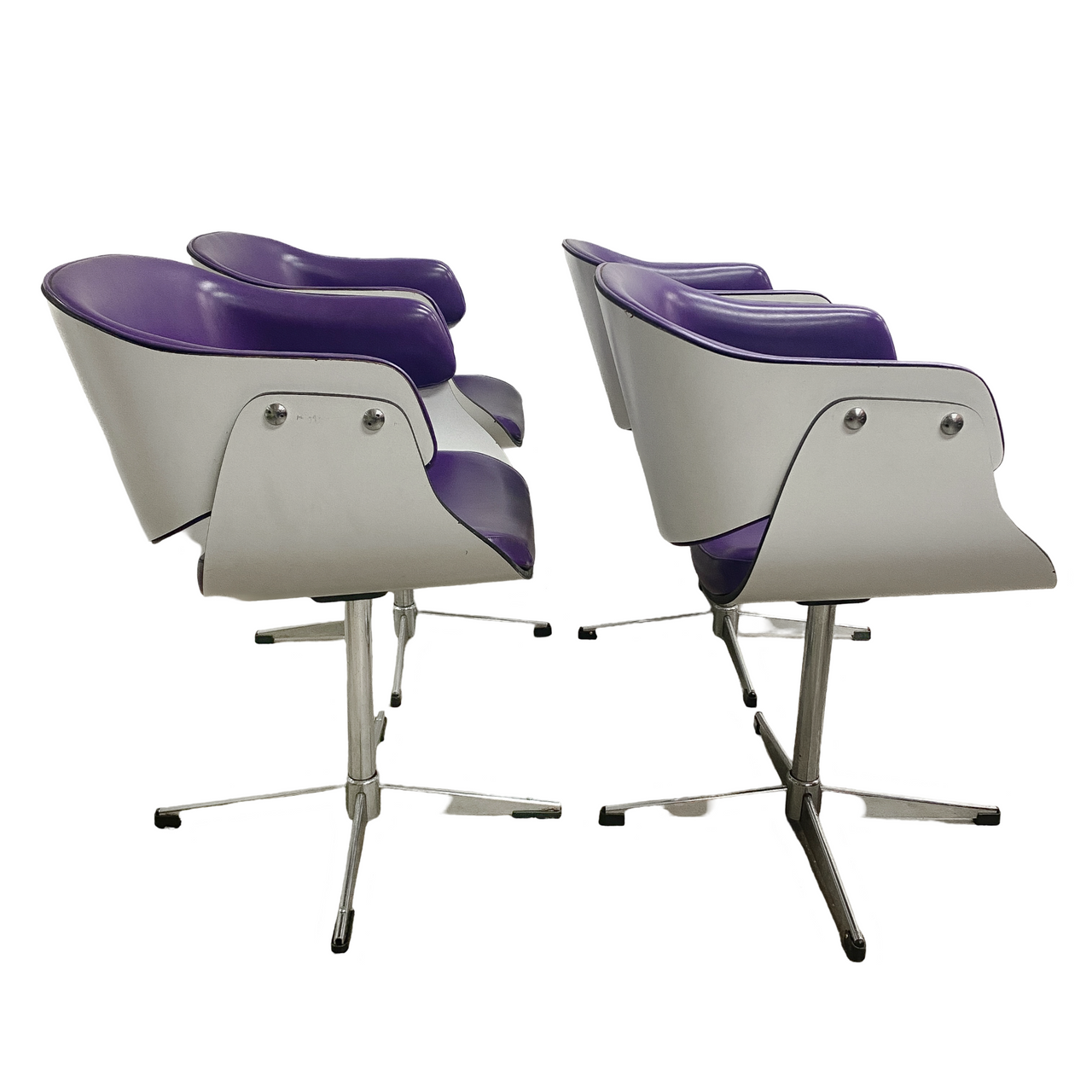 Set 4 C1970 Vintage Space Age Purple Vinyl Tub Swivel Dining Chairs