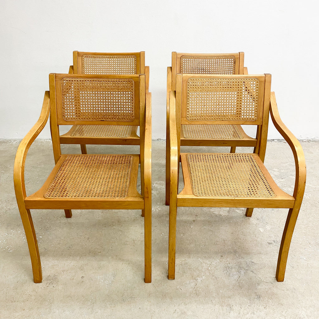 Set Of 4 Bentwood And Rattan Dining Chairs 1980s