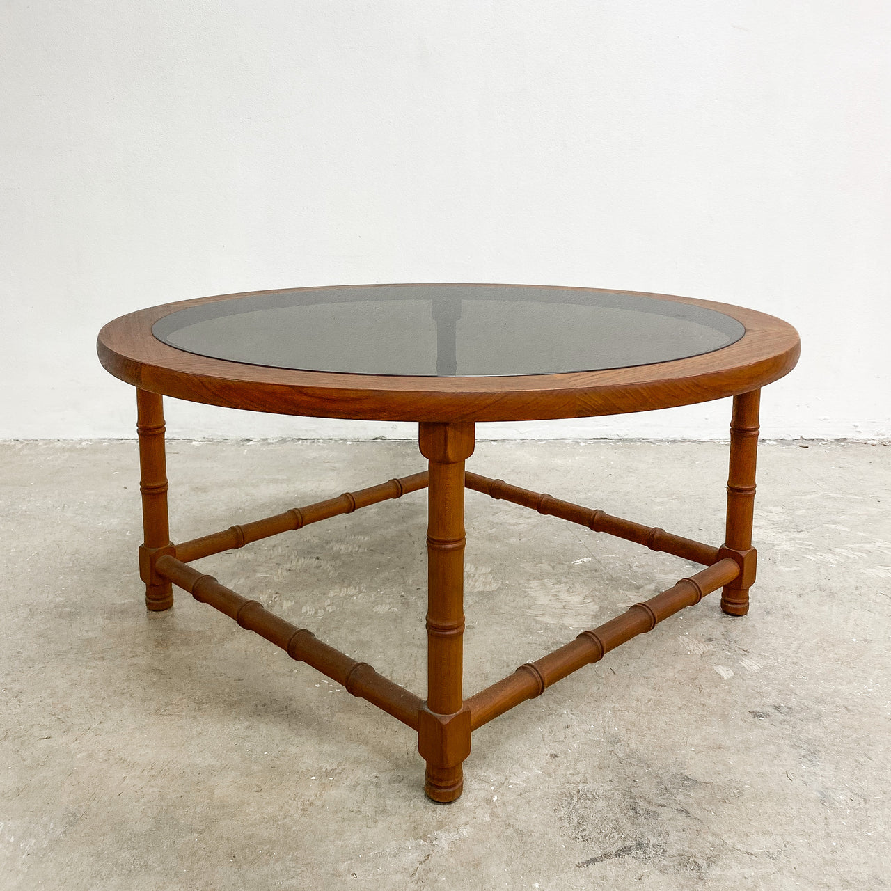 Mid Century Faux Bamboo Teak And Glass Top Coffee Table