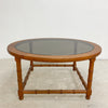 Mid Century Faux Bamboo Teak And Glass Top Coffee Table