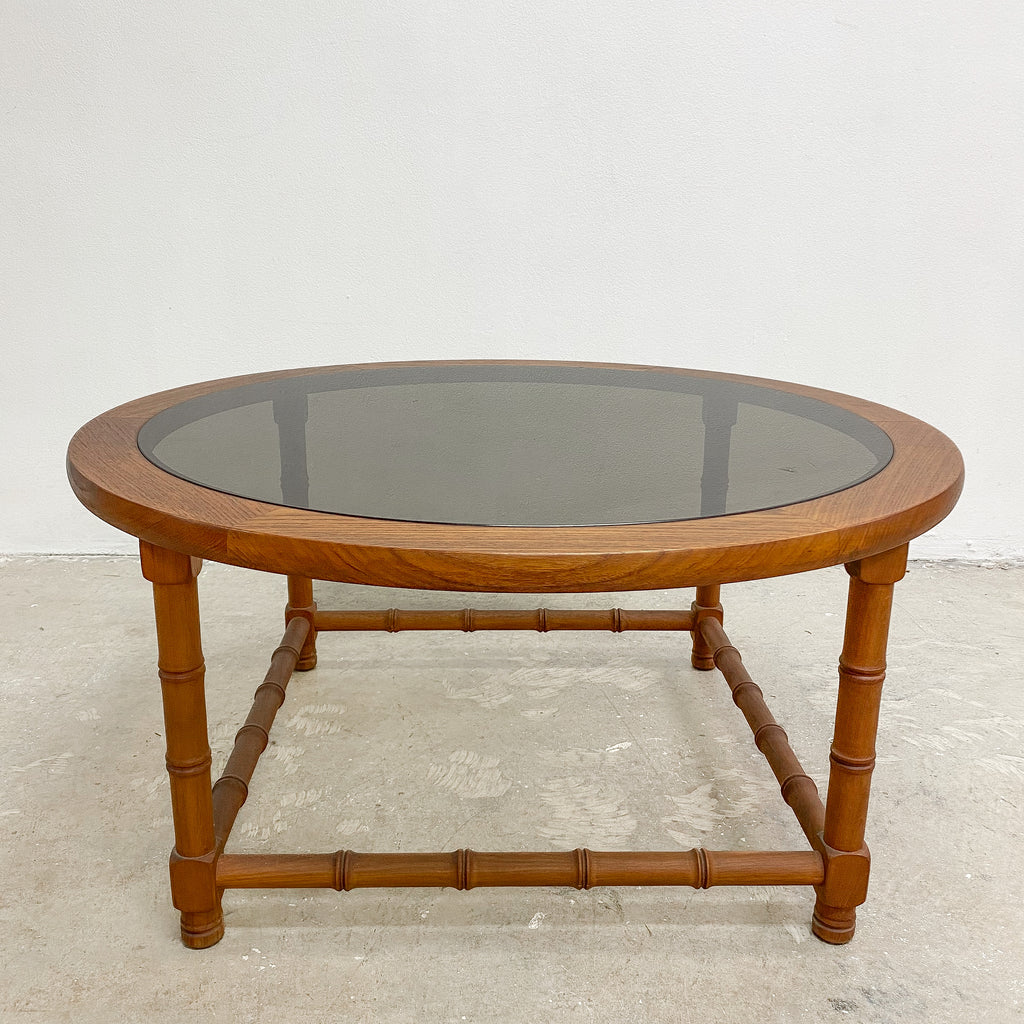 Mid Century Faux Bamboo Teak And Glass Top Coffee Table