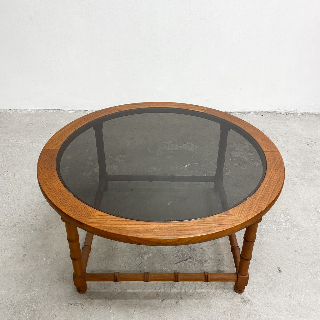 Mid Century Faux Bamboo Teak And Glass Top Coffee Table