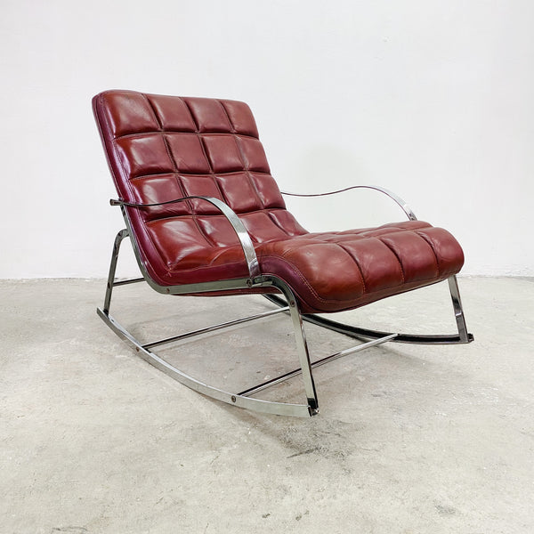 Sumptuous Mid Century Leather Chrome Rocker Chair