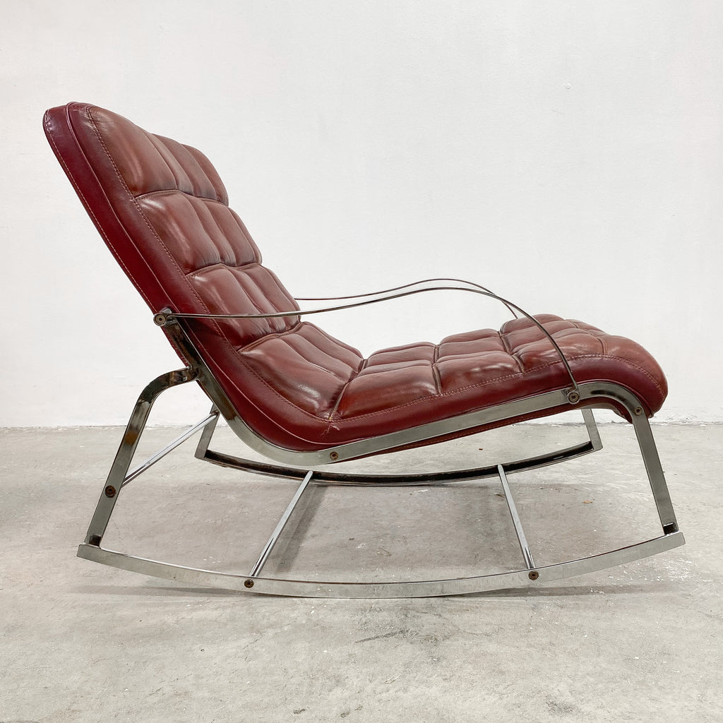 Sumptuous Mid Century Leather Chrome Rocker Chair