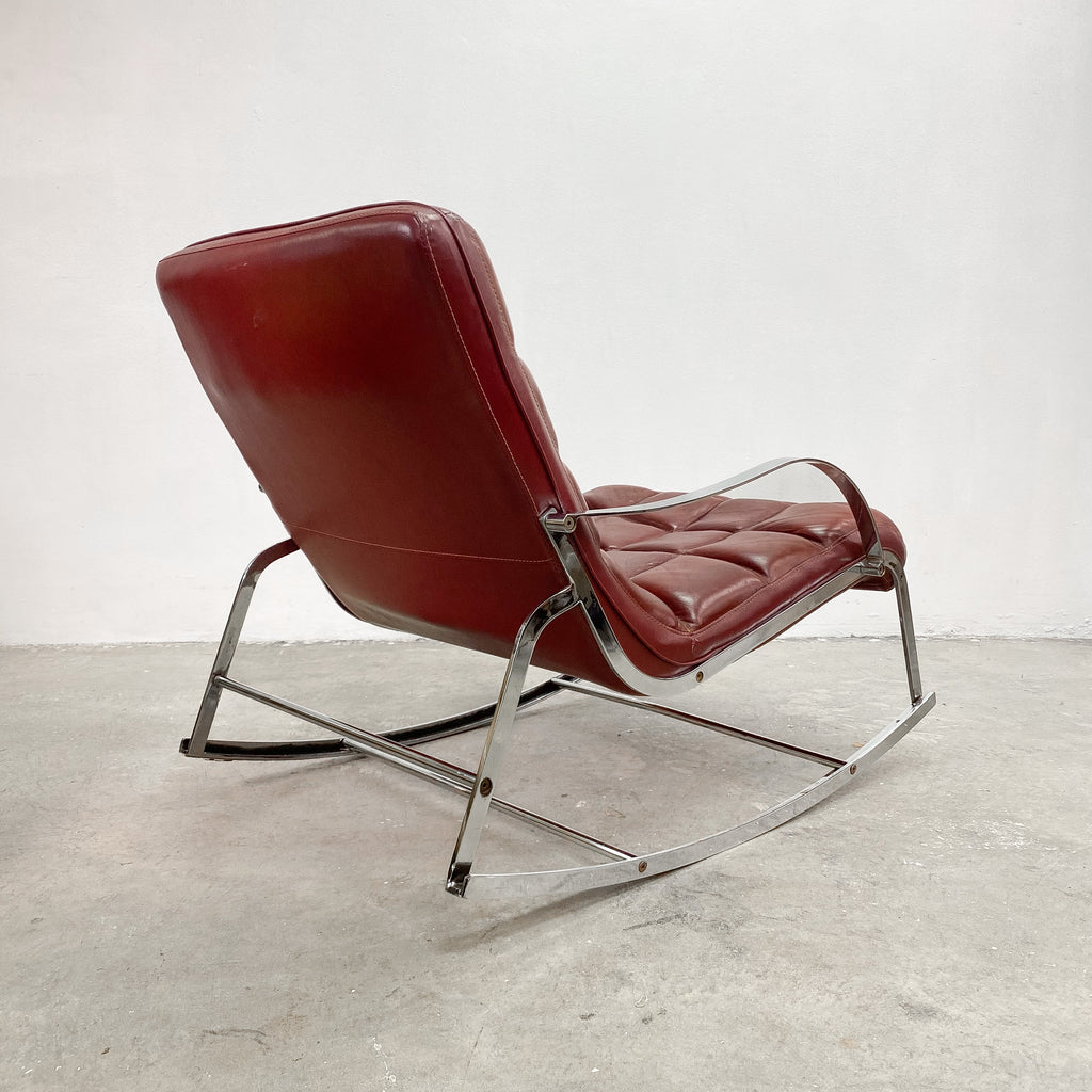 Sumptuous Mid Century Leather Chrome Rocker Chair