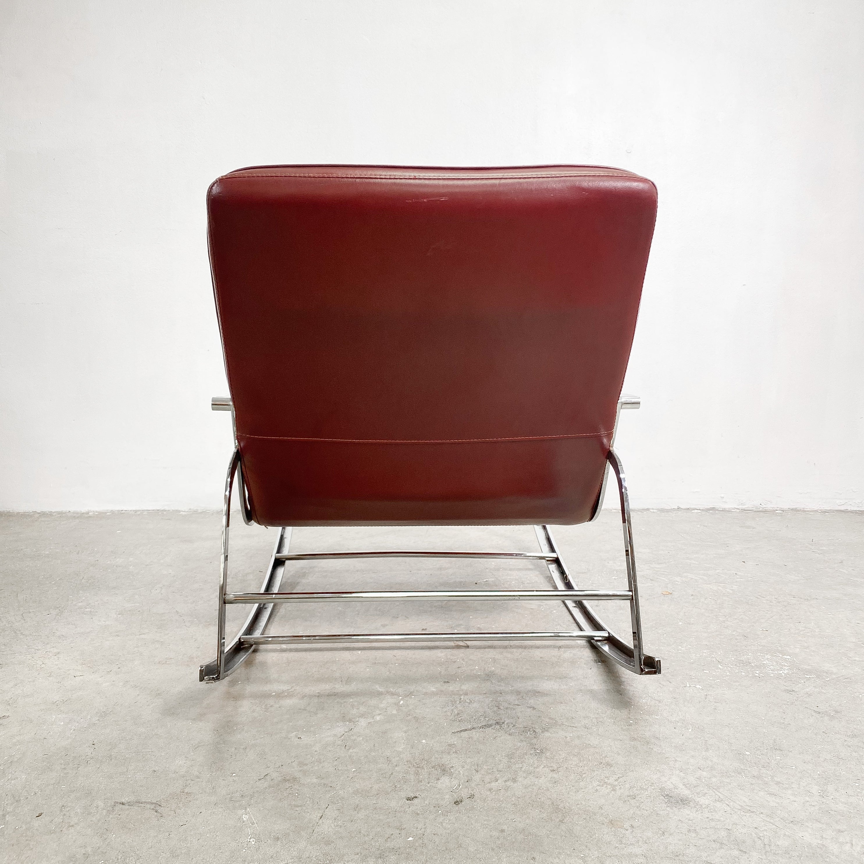 Sumptuous Mid Century Leather Chrome Rocker Chair– The Design Ark