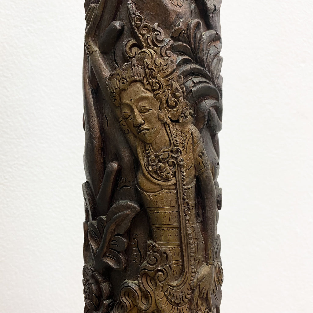 Pair Of Mid Century Asian Carved Wooden Lamp Bases 1960s