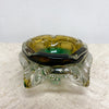 Mid Century Yellow And Green Art Glass Ashtray