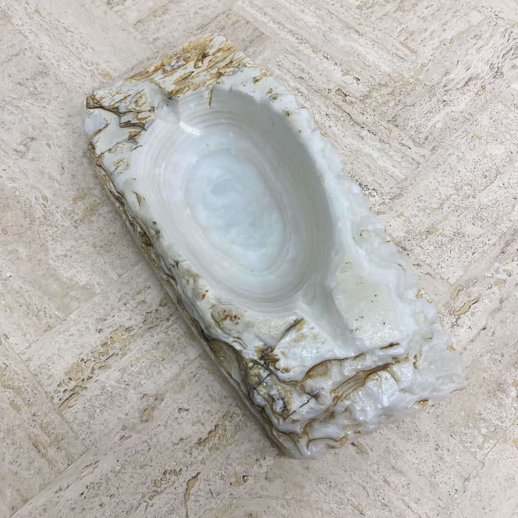 Mid Century Heavy Carved Italian Brutalist Alabaster Ashtray