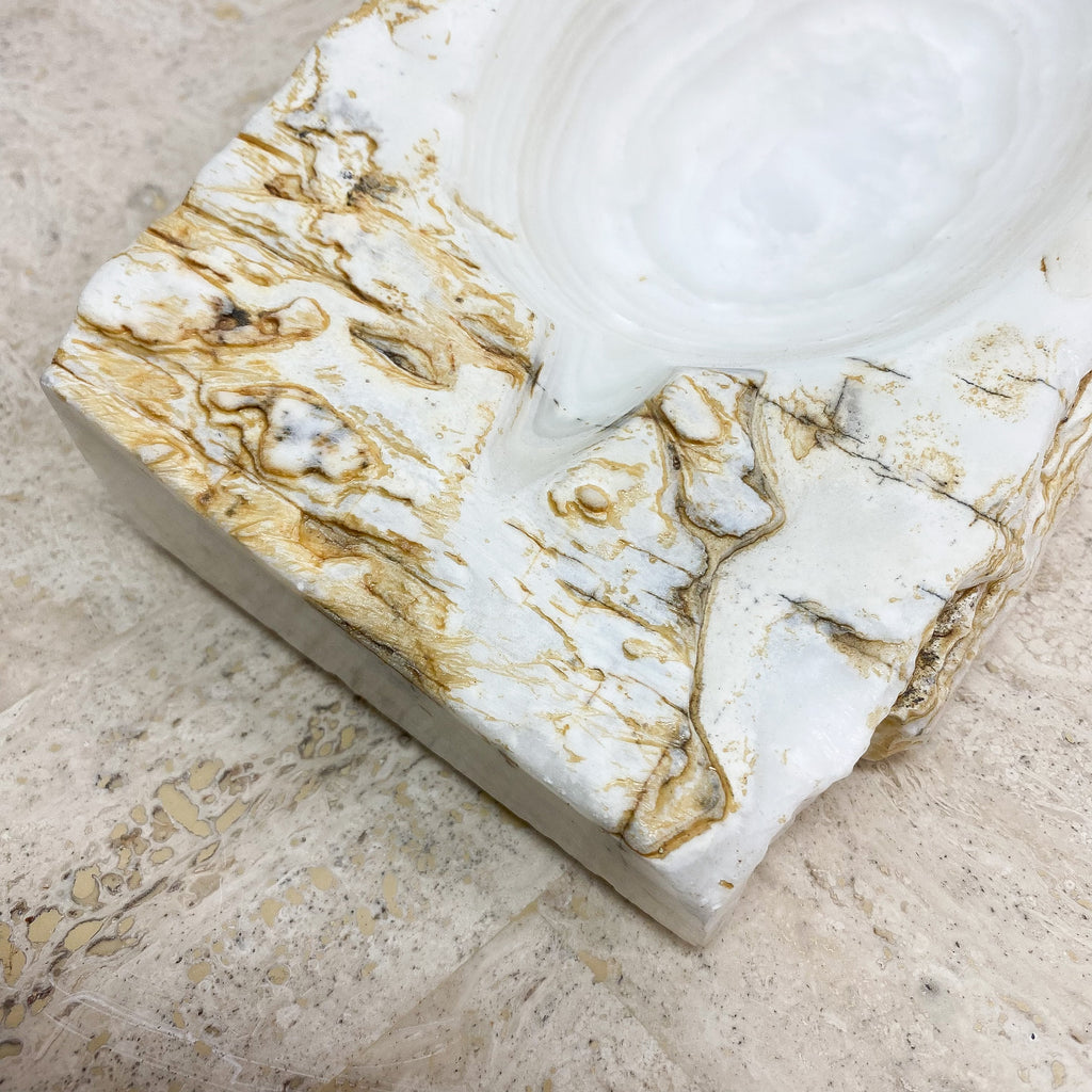 Mid Century Heavy Carved Italian Brutalist Alabaster Ashtray