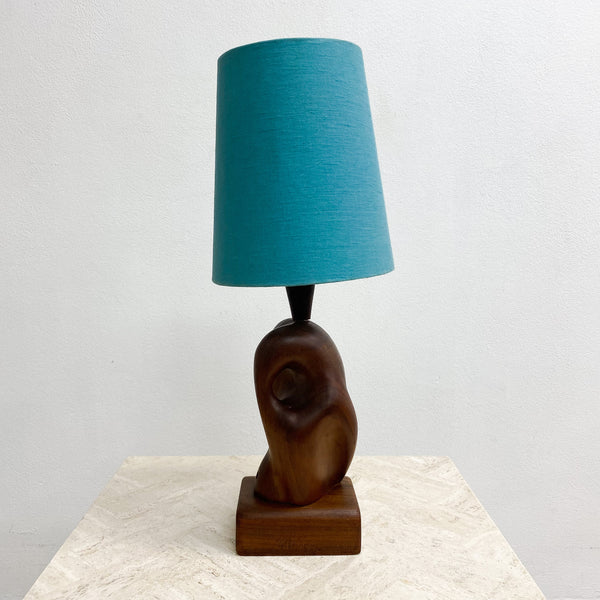 Mid Century Hand Carved Wooden Lamp Circa 1950s