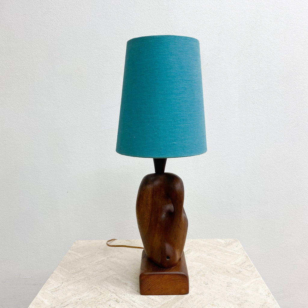Mid Century Hand Carved Wooden Lamp Circa 1950s