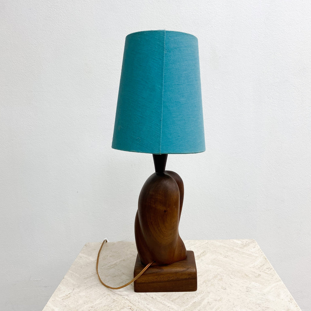 Mid Century Hand Carved Wooden Lamp Circa 1950s
