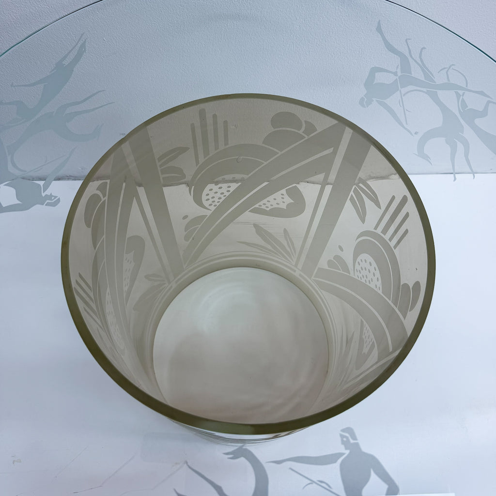 Vintage Round Glass Side Table With Etching Details