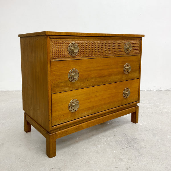 Mid Century Chest Of Drawers With Rattan Detail C1950s