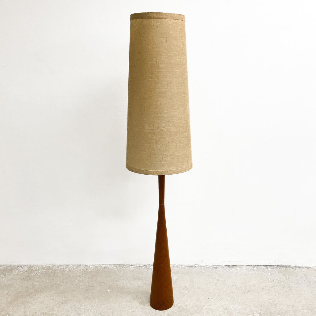 Mid Century Teak Standard Floor Lamp With Original Shade 1960s