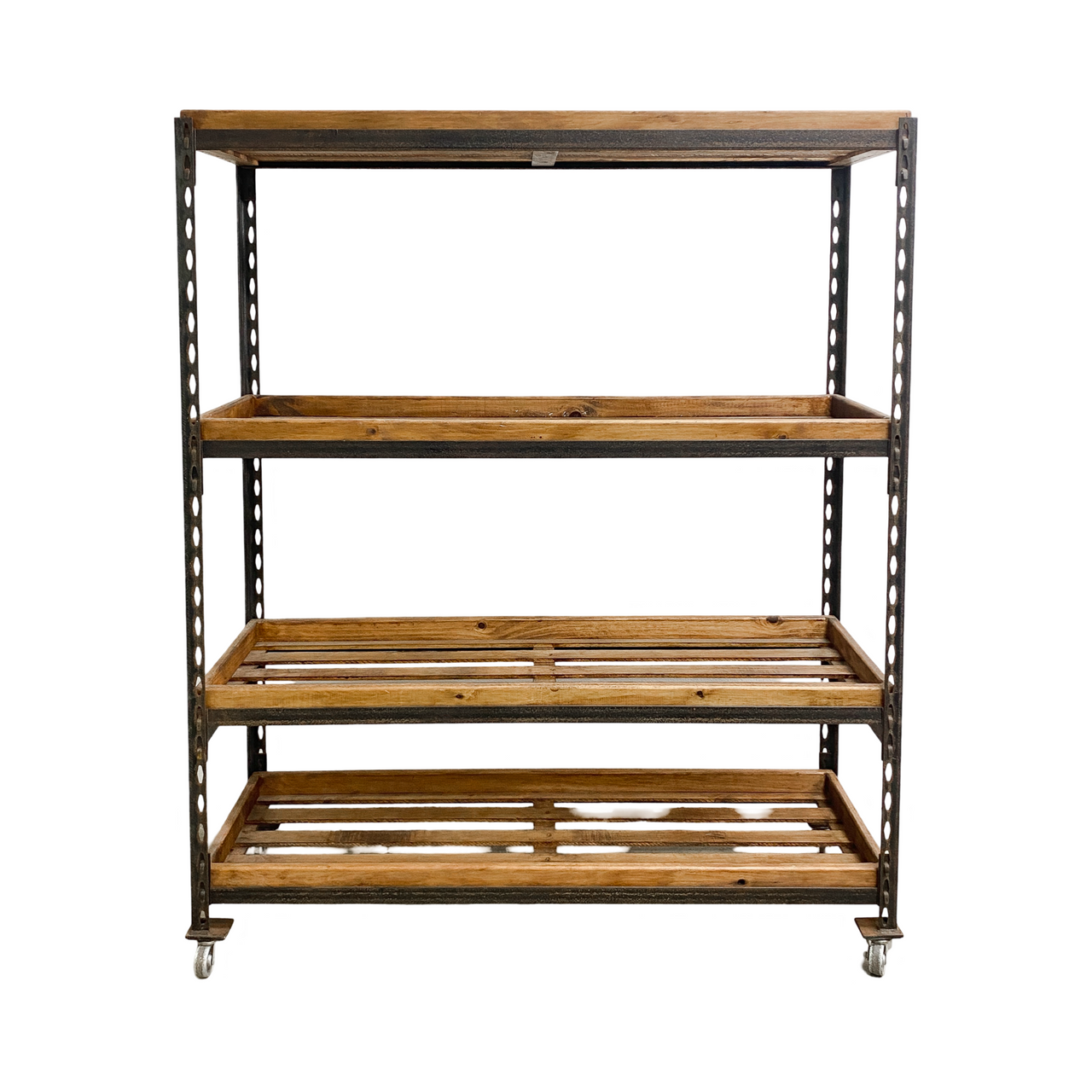 Industrial Metal Shoe Rack With Slatted Timber Shelves