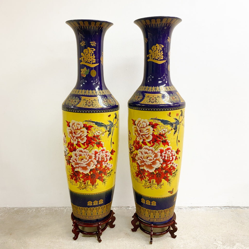 Pair Of Large Chinese Ceramic Cloisonne Floor Vase