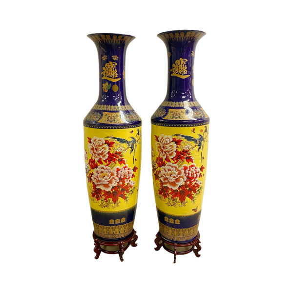 Pair Of Large Chinese Ceramic Cloisonne Floor Vase