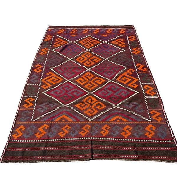 Large Hand Woven Afghan Burgundy Wool Kilim Rug #044