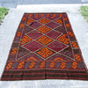 Large Hand Woven Afghan Burgundy Wool Kilim Rug #044