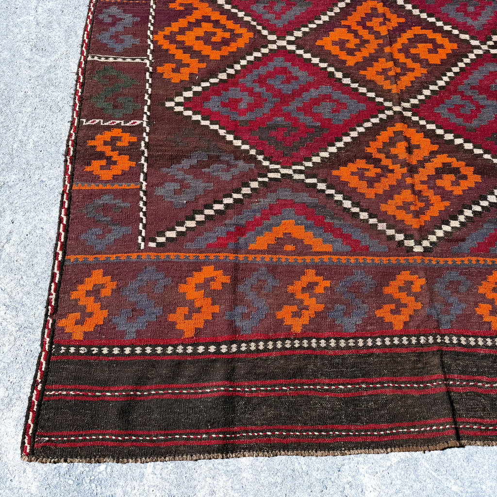 Large Hand Woven Afghan Burgundy Wool Kilim Rug #044