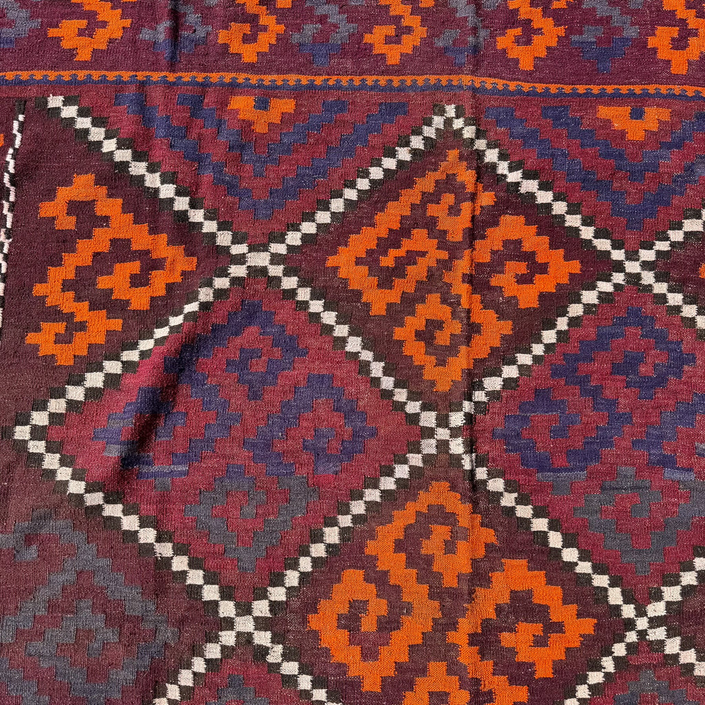 Large Hand Woven Afghan Burgundy Wool Kilim Rug #044