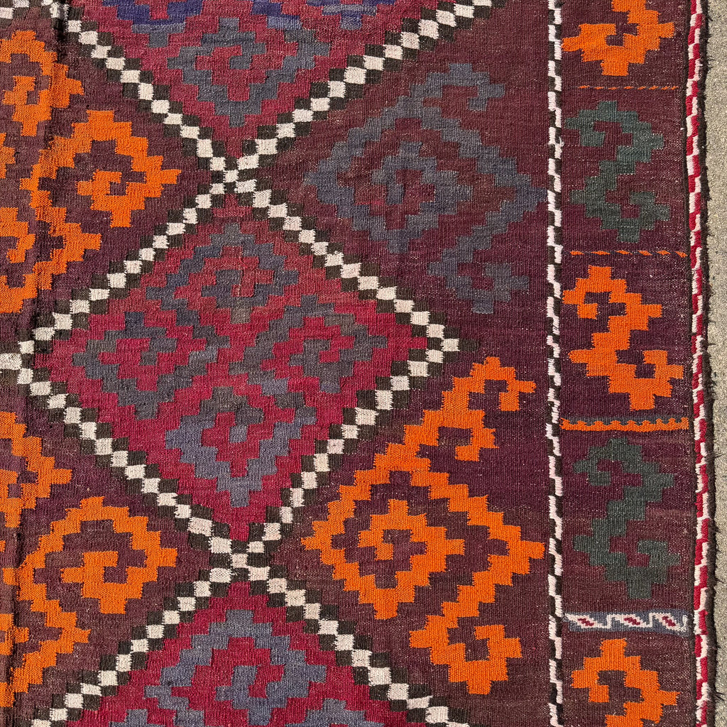 Large Hand Woven Afghan Burgundy Wool Kilim Rug #044