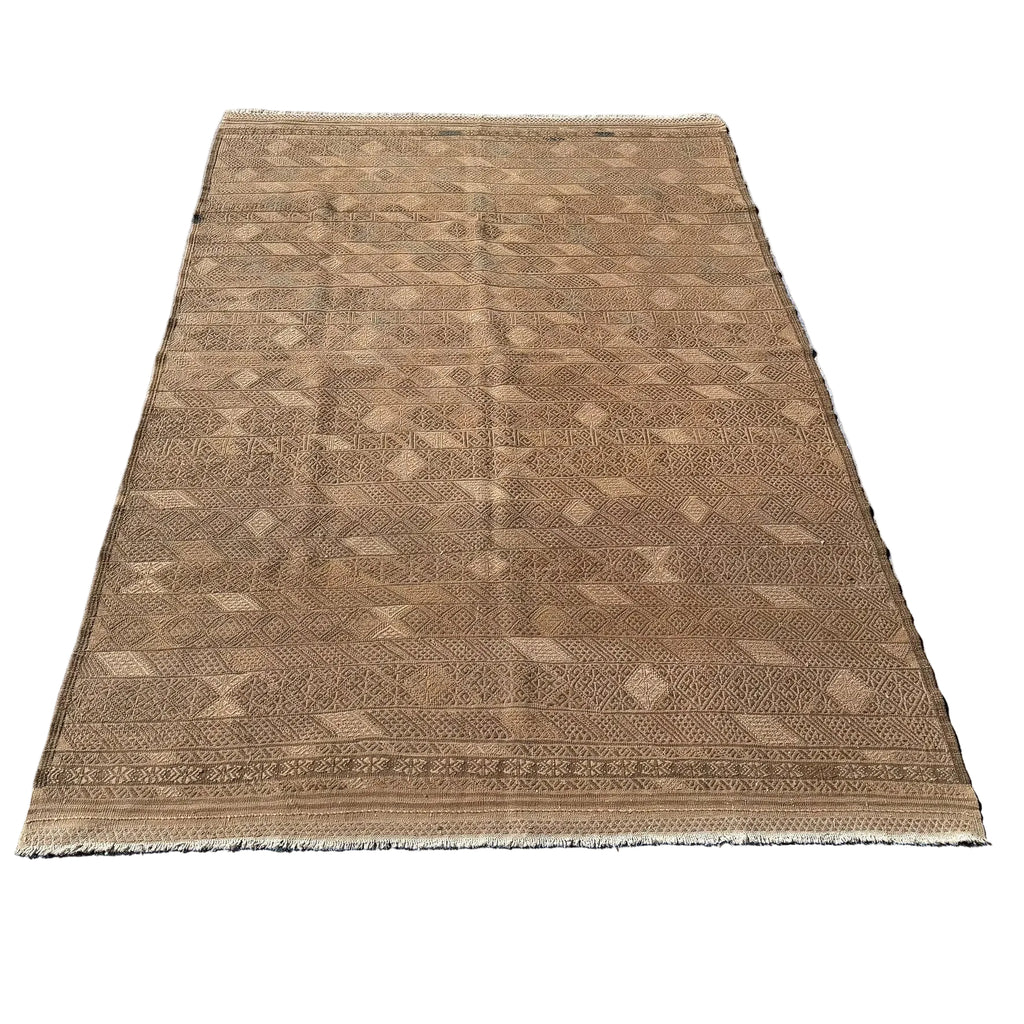 Large Hand Woven Wool  Beige Kilim Rug #054