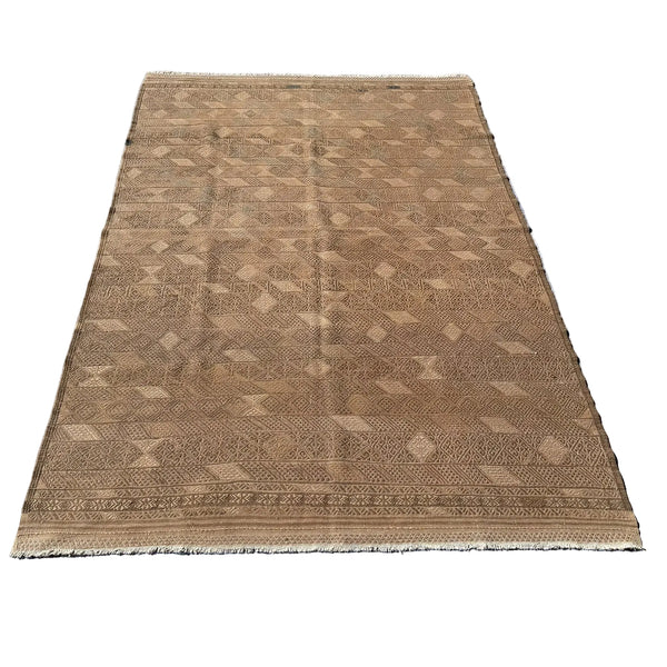Large Hand Woven Wool  Beige Kilim Rug #054