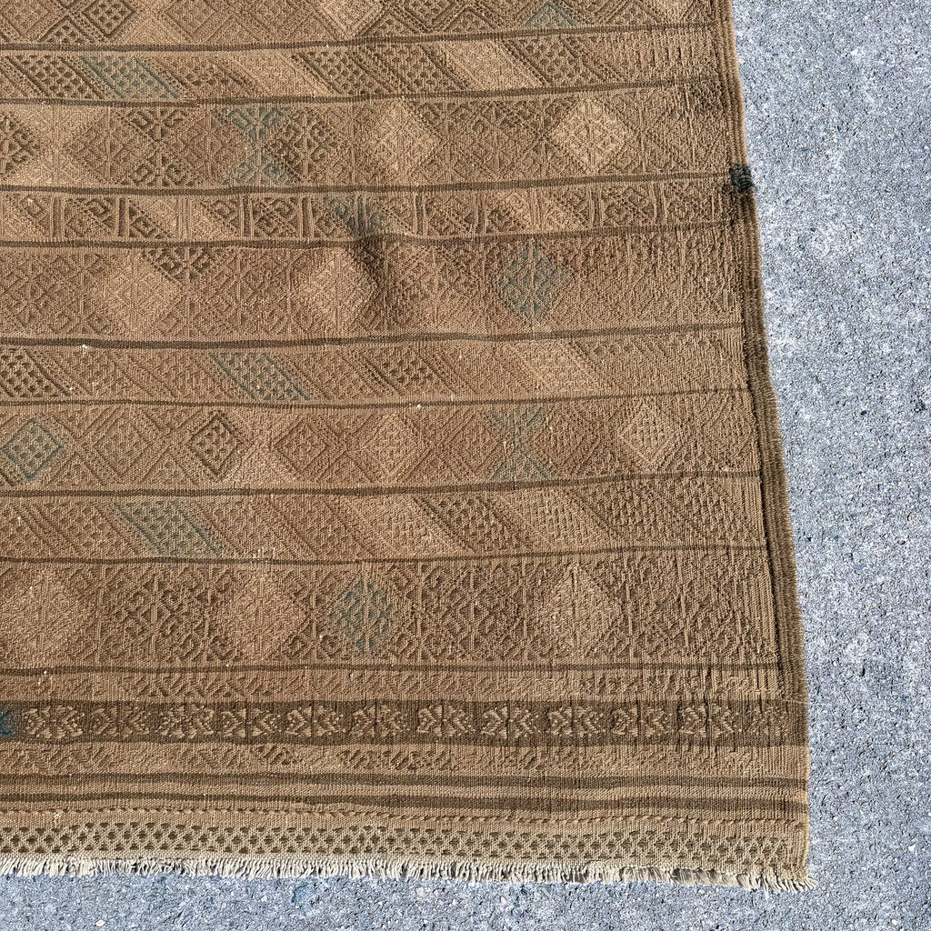 Large Hand Woven Wool  Beige Kilim Rug #054