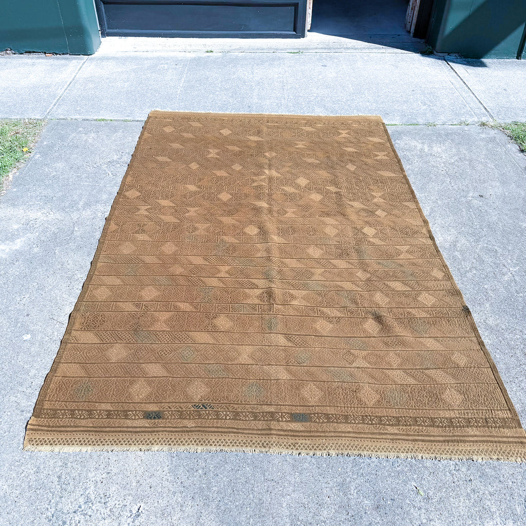 Large Hand Woven Wool  Beige Kilim Rug #054