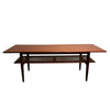 Large Restored Mid Century Teak Parker Coffee Table With Rattan Shelf Model 139