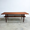Large Restored Mid Century Teak Parker Coffee Table With Rattan Shelf Model 139