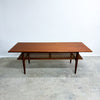 Large Restored Mid Century Teak Parker Coffee Table With Rattan Shelf Model 139