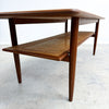 Large Restored Mid Century Teak Parker Coffee Table With Rattan Shelf Model 139