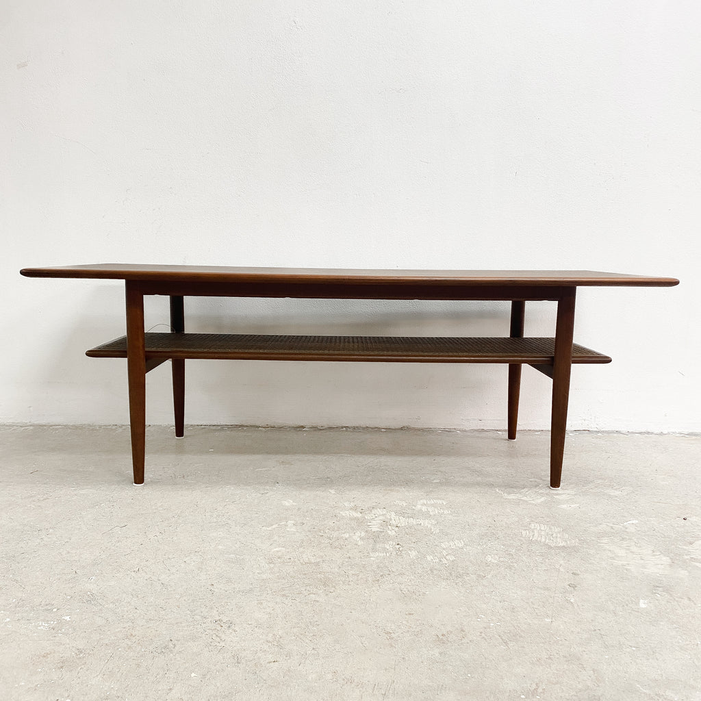 Teak Parker Coffee Table With Rattan Shelf