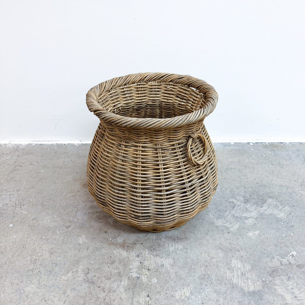 Large Waisted Woven Cane Basket With Handles