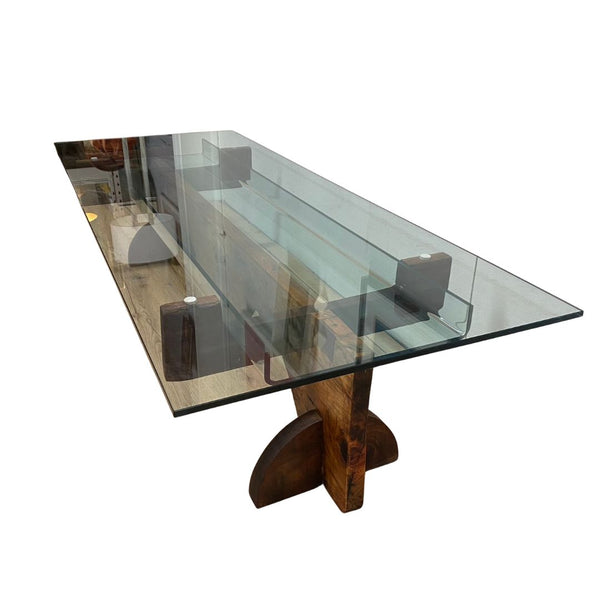 Large Bespoke Reclaimed Wooden And Glass Top Coffee Table