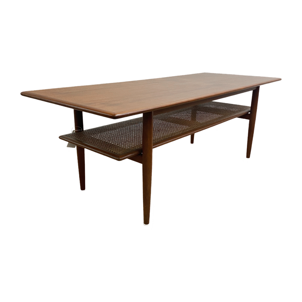 Teak Parker Coffee Table With Rattan Shelf
