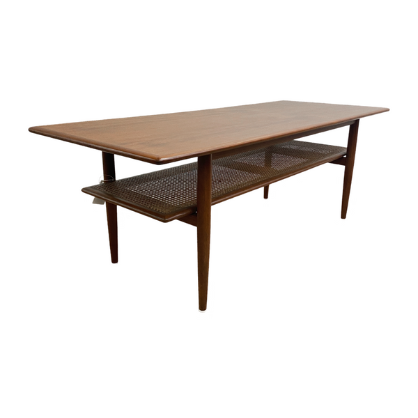 Teak Parker Coffee Table With Rattan Shelf