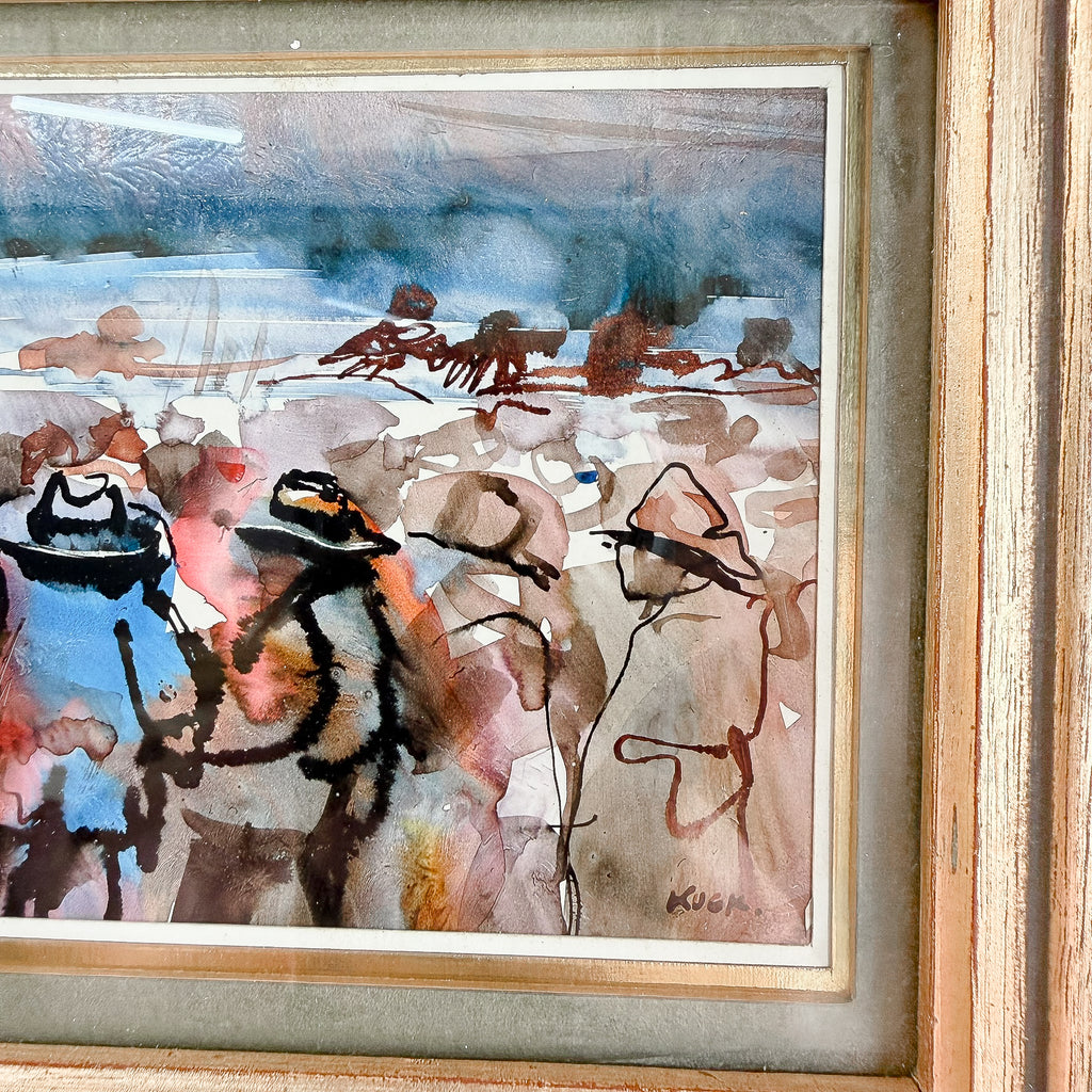 Late 20th Century Ink And Watercolour Crowd By Koek Signed 