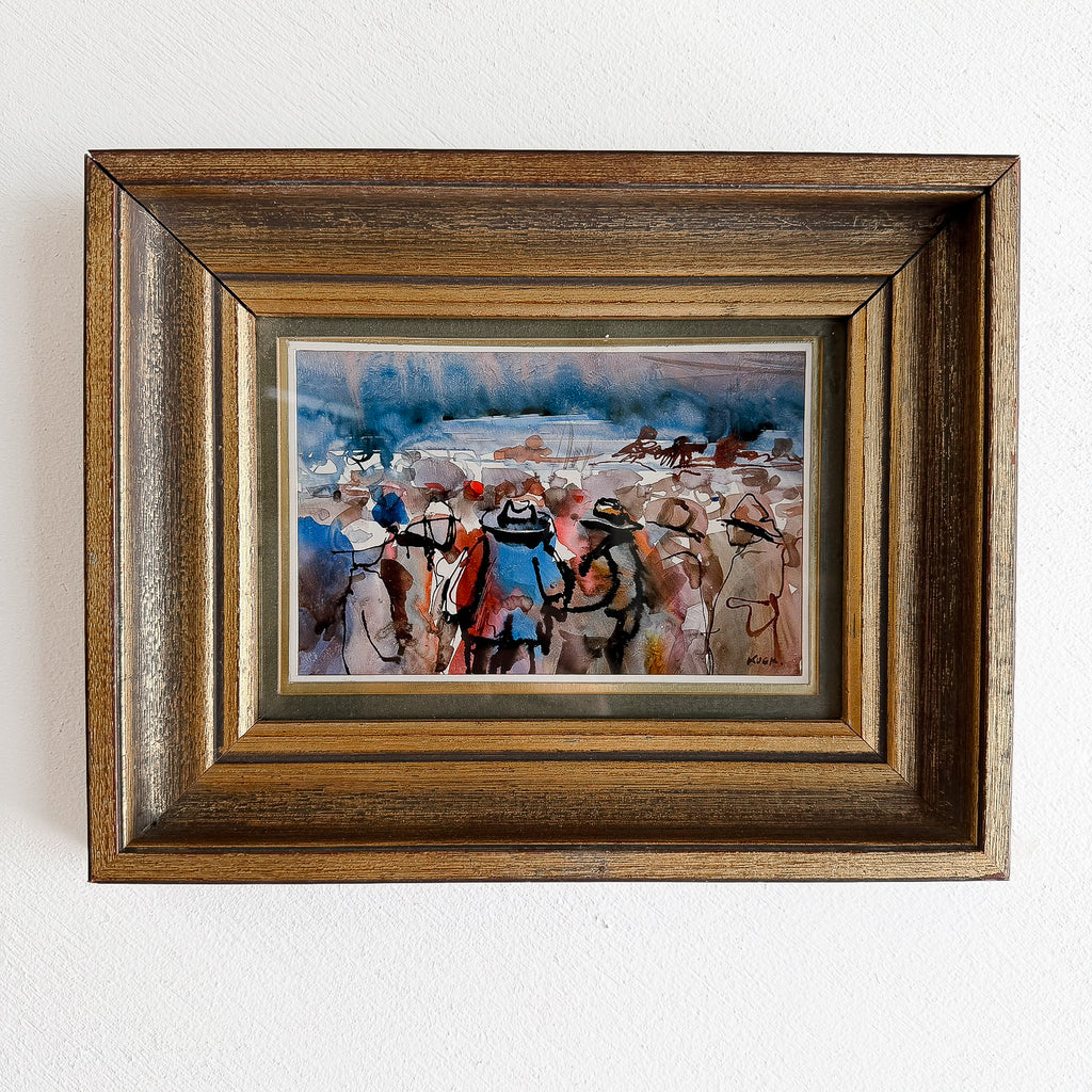 Late 20th Century Ink And Watercolour Crowd By Koek Signed 
