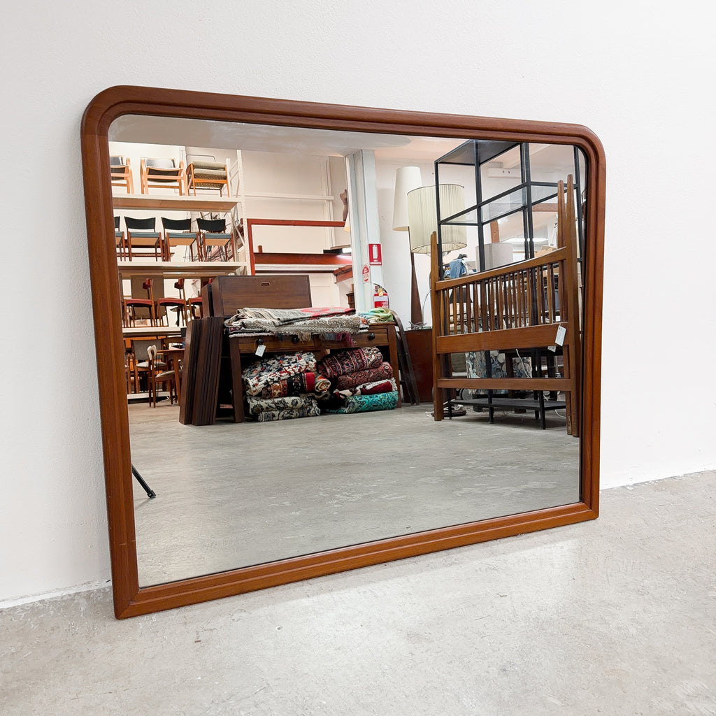 Late Mid Century 1980's Parker Rounded Top Teak Mirror