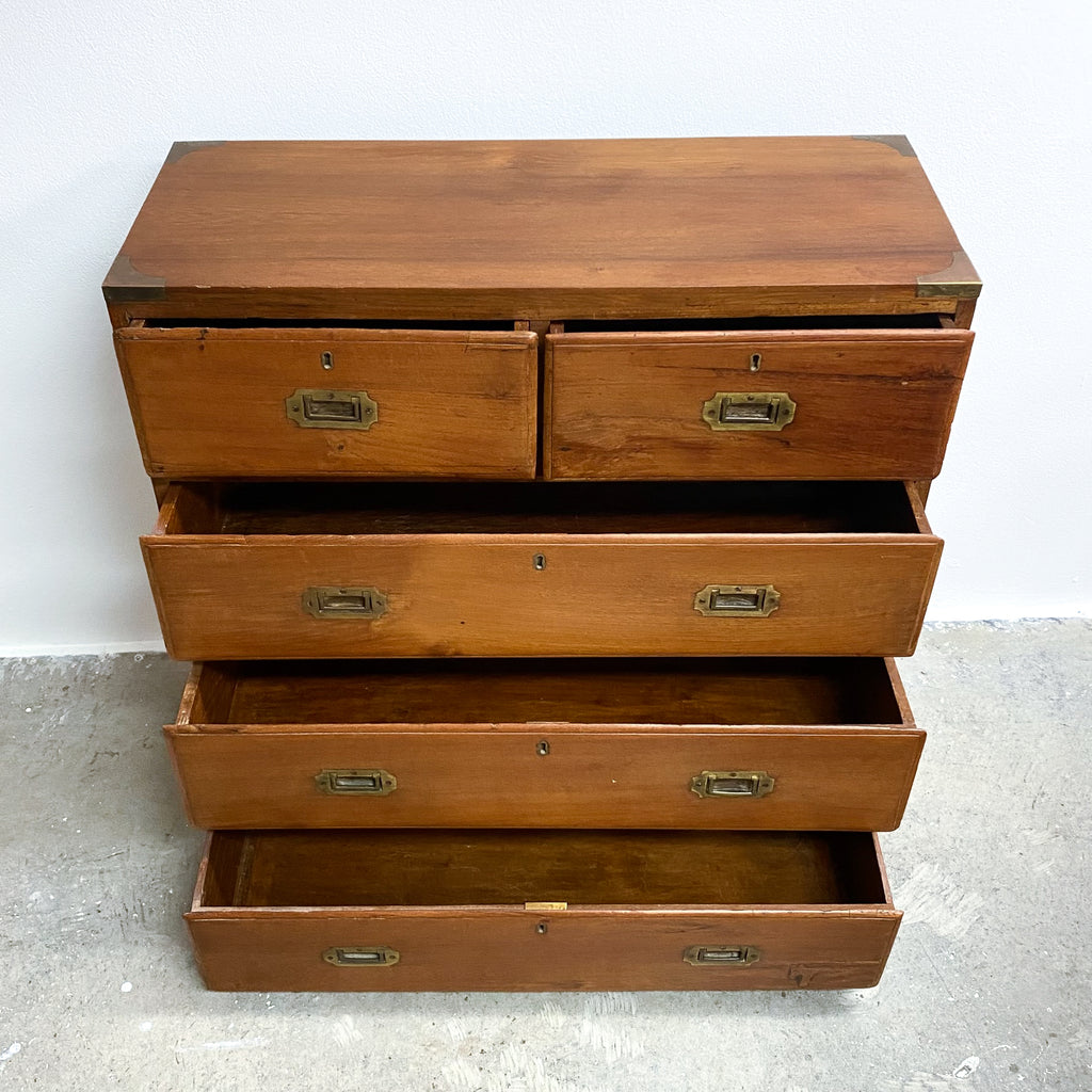 Late 19th Century Teak Campaign Chest Of Drawers