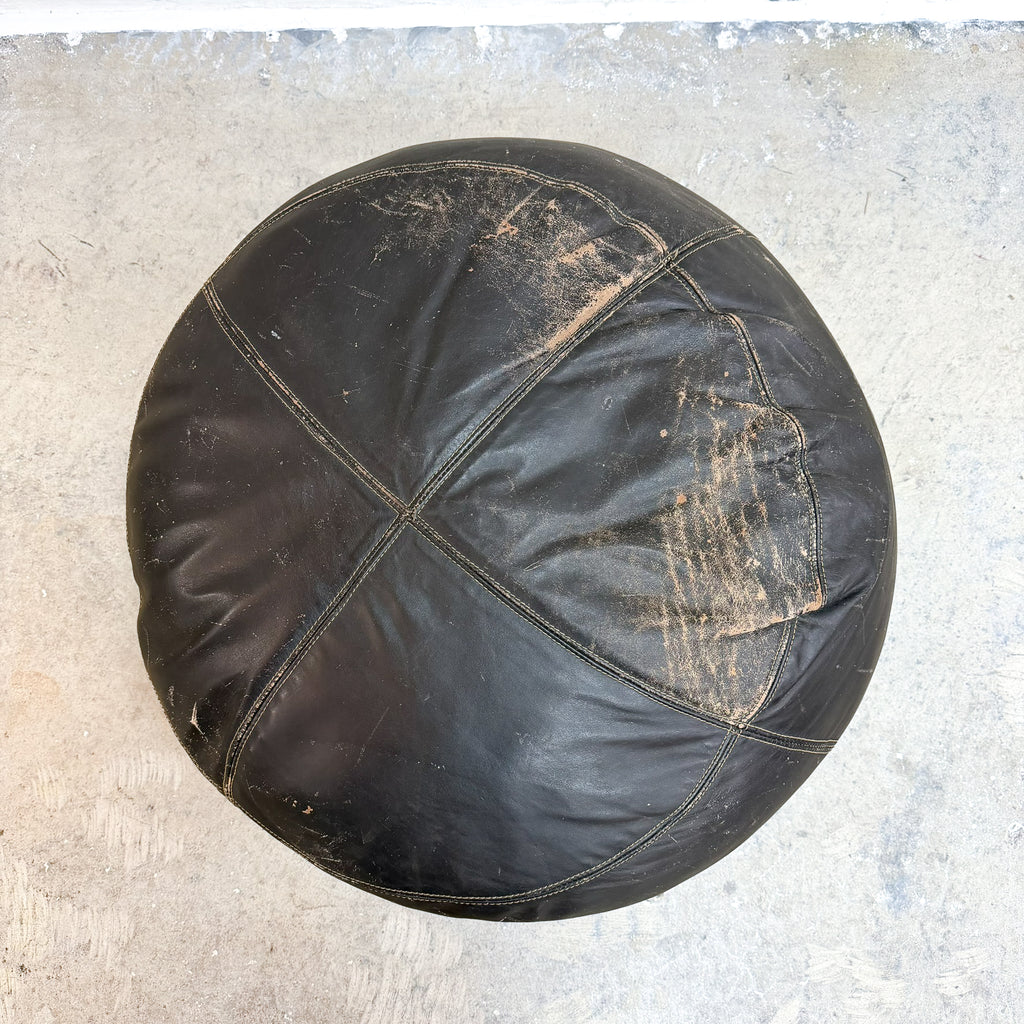 Vintage Black Leather Ottoman Footstool