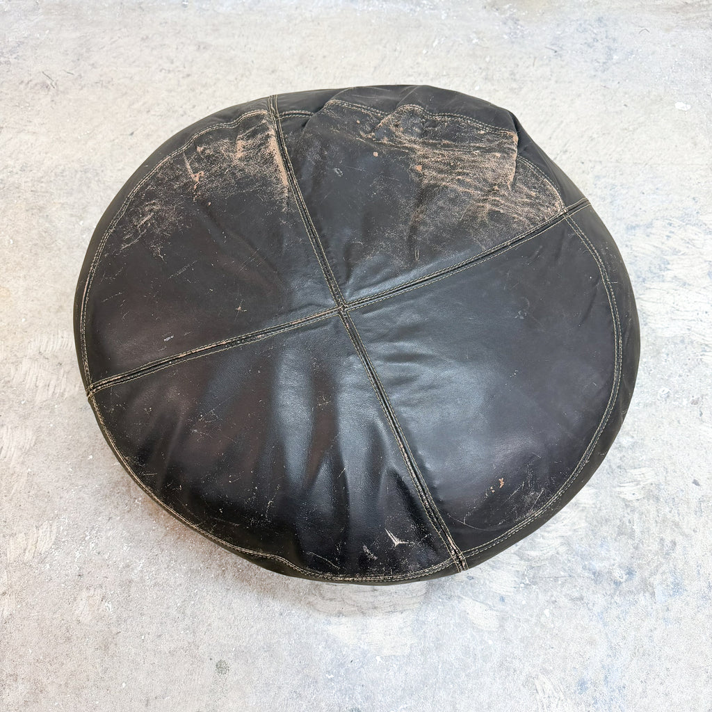 Vintage Black Leather Ottoman Footstool