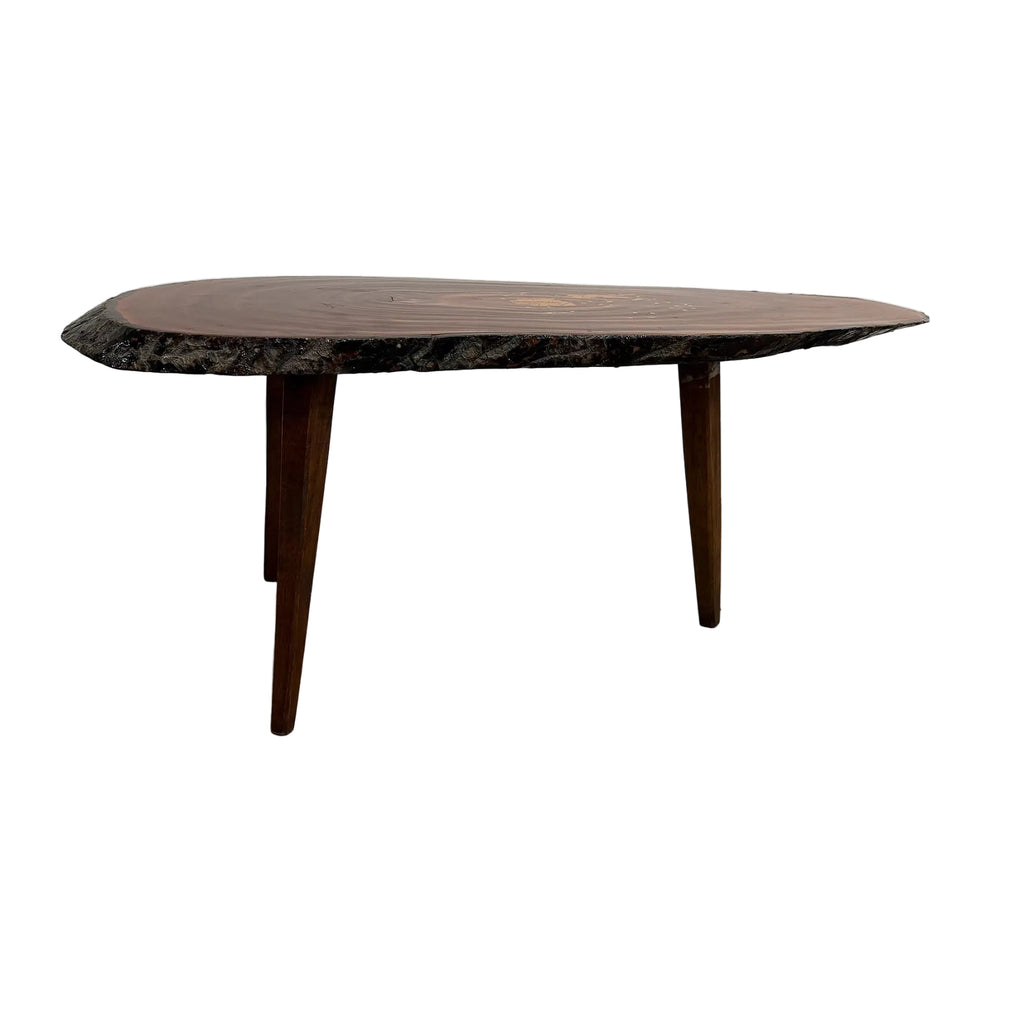 Live Edge Slab Side Table With Tapered Legs Mid Century